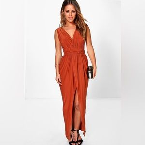 Petite Copper Plunge Maxi Dress, BooHoo